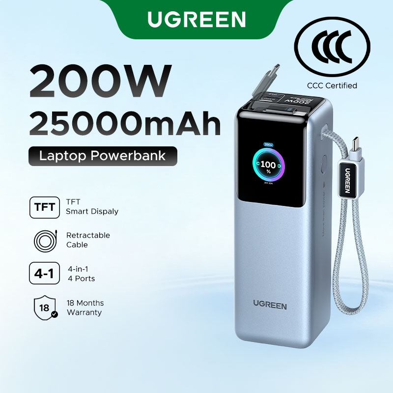 【Được chứng nhận CCC】Sạc dự phòng UGREEN 25.000mAh | Công suất 200W | Tích hợp 2 cáp USB-C có thể rút gọn | Có màn hình | BigBuy360 - bigbuy360.vn