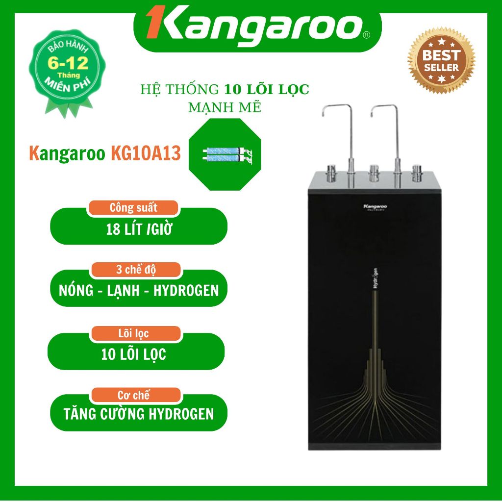 [CHÍNH HÃNG] Máy lọc nước RO nóng nguội lạnh Hydrogen Kangaroo KG10A13 10 lõi