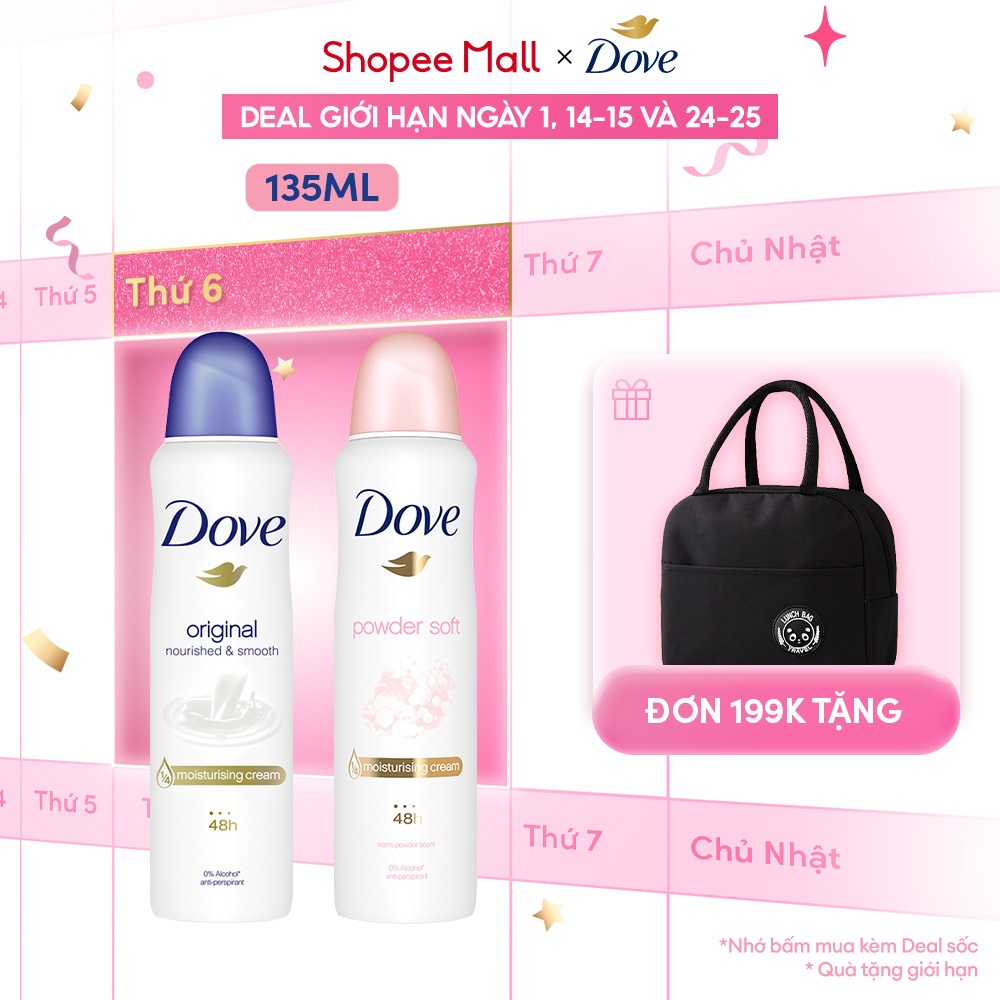 Xịt Khử Mùi Dove Dưỡng Da Sáng Mịn dành cho nữ 135ml