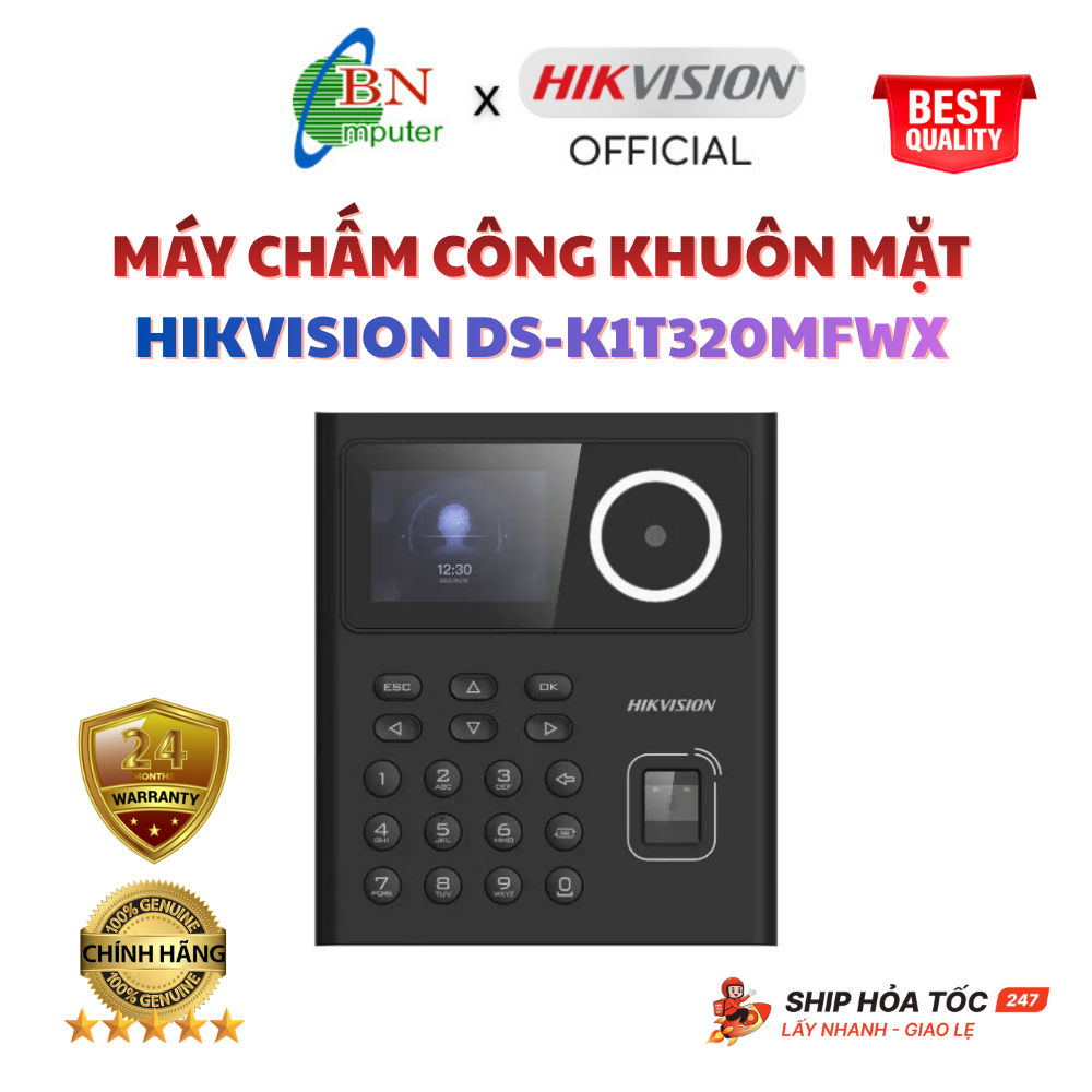 Máy chấm công khuôn mặt, vân tay, Wifi DS-K1T320MFWX mã mới SH-K1T9320MFWX