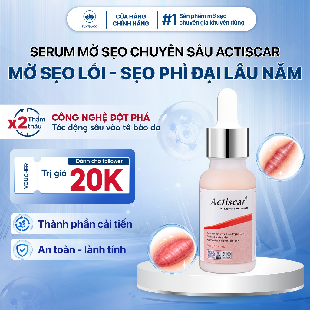 Serum Mờ Sẹo Chuyên Sâu Actiscar Hỗ Trợ Làm Mờ Sẹo Lồi, Sẹo Phì Đại, Sẹo Phẫu Thuật, Thâm Lâu Năm