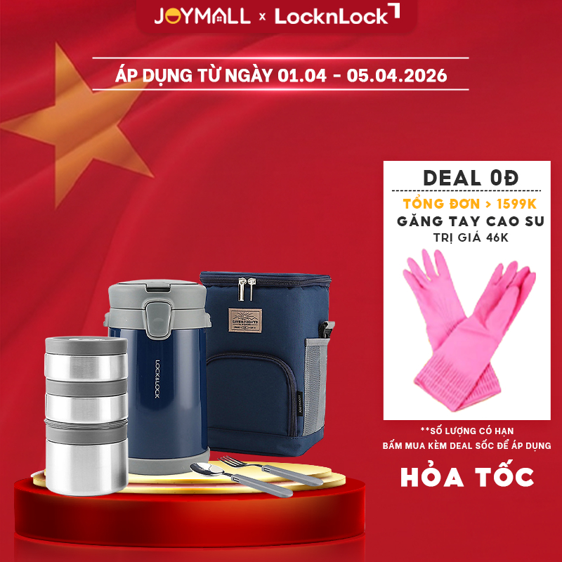 Bộ Hộp Cơm Giữ Nhiệt LocknLock 2 Lít LHC8039 Có Túi, 3 Hộp Kèm Muỗng Nĩa, Hàng Chính Hãng - JoyMall | BigBuy360 - bigbuy360.vn