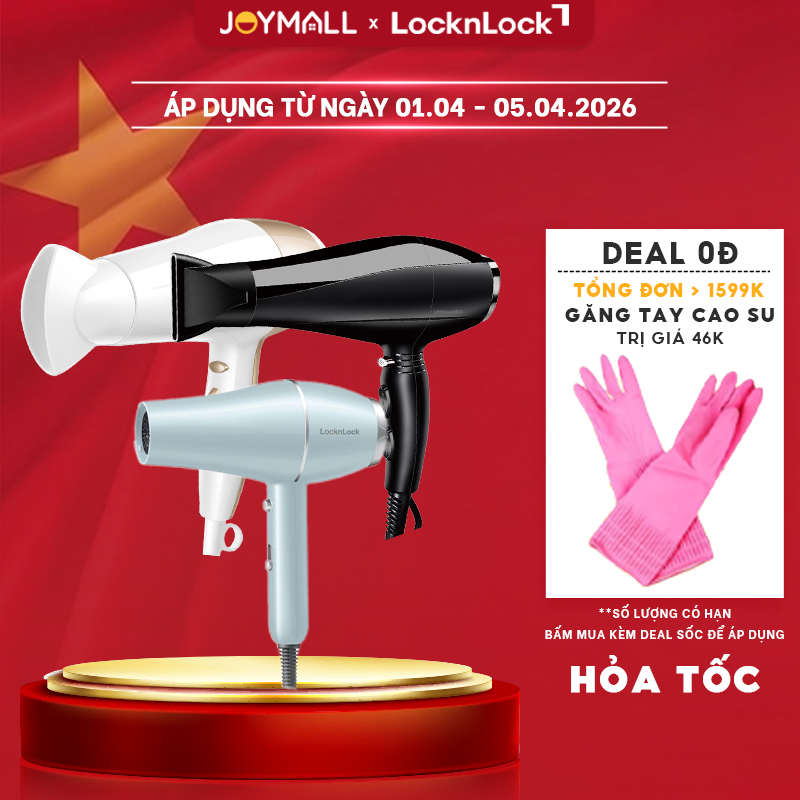 Máy Sấy Tóc LocknLock ENA146BLK - Đen, 2000-2300W, Kèm Đầu Dẹp Tạo Kiểu