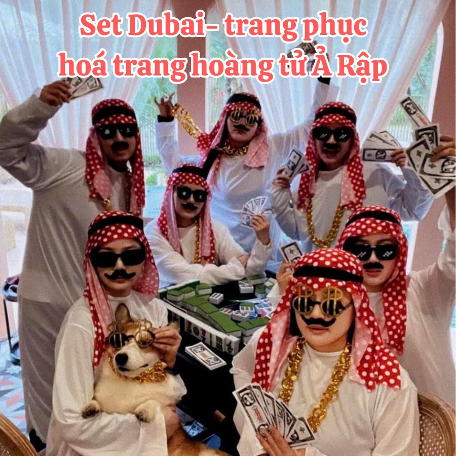 |TẶNG RÂU| Set đồ hóa trang phong cách đại gia Dubai, hoàng tử Ả Rập dự tiệc sinh nhật, đám cưới, bi
