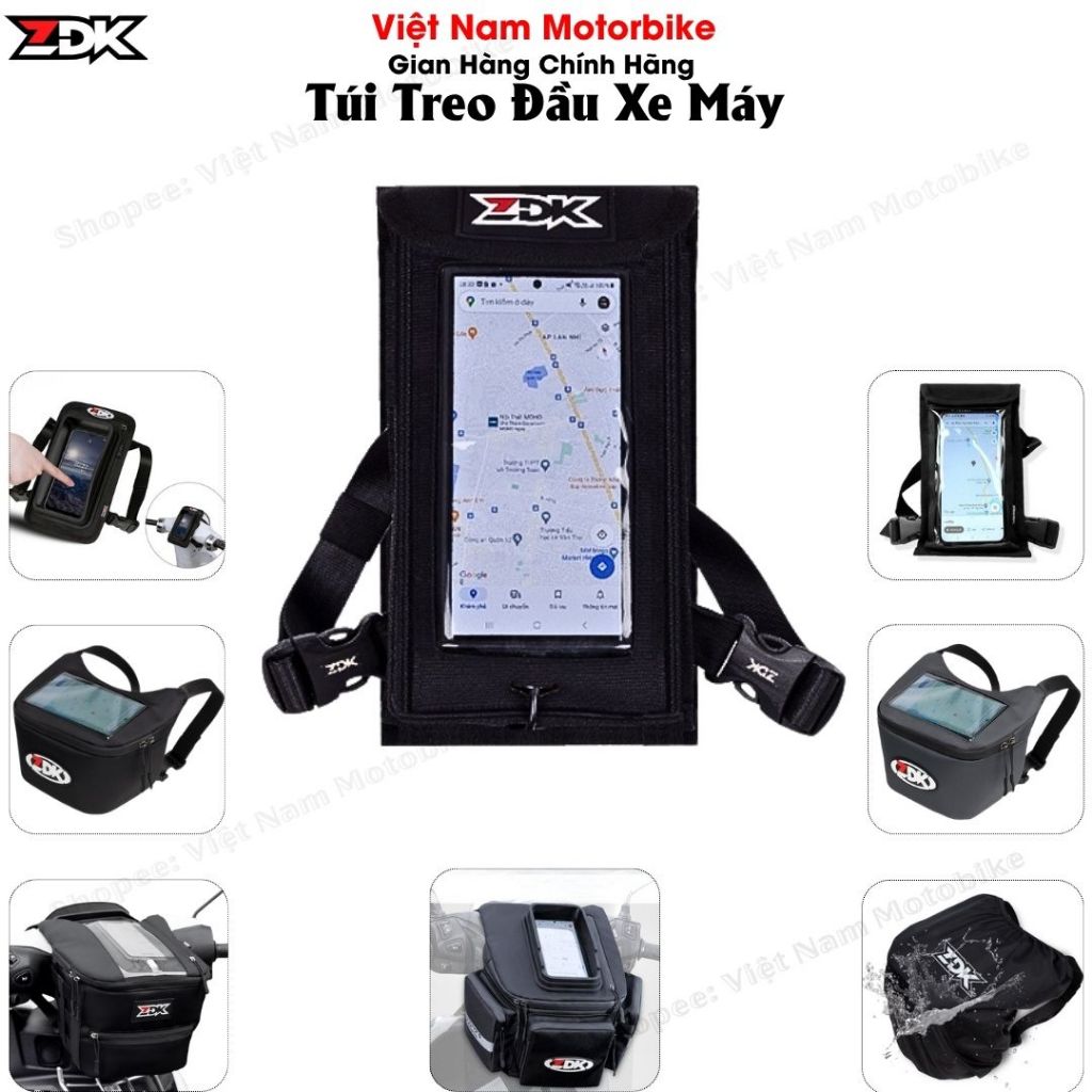 Túi Treo Đầu Ghi Đông Xe Máy Chiều Ngang - Dọc Xem Google Map, Chứa Đồ, Chạy Grab