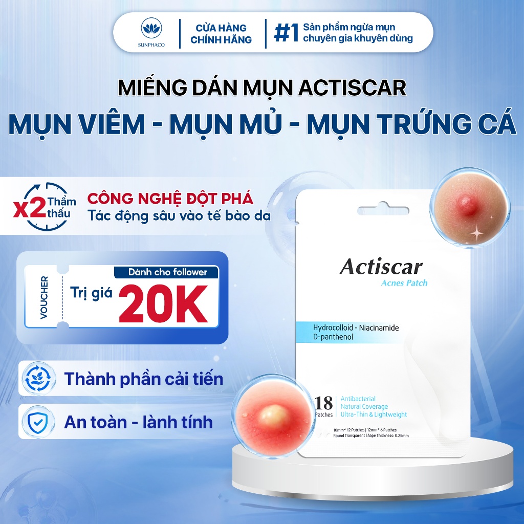 Miếng Dán Mụn Actiscar Acnes Patch 18 Miếng Chăm Sóc Da Mụn, Giúp Cải Thiện Thâm Do Mụn