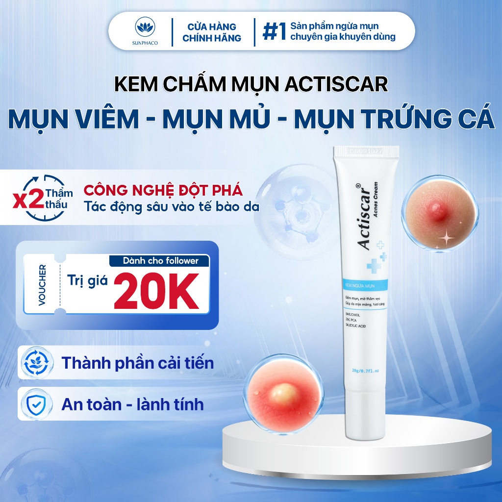 Kem Chấm Mụn Actiscar Acnes 15g Giúp Làm Giảm Mụn, Cải Thiện Thâm Do Mụn