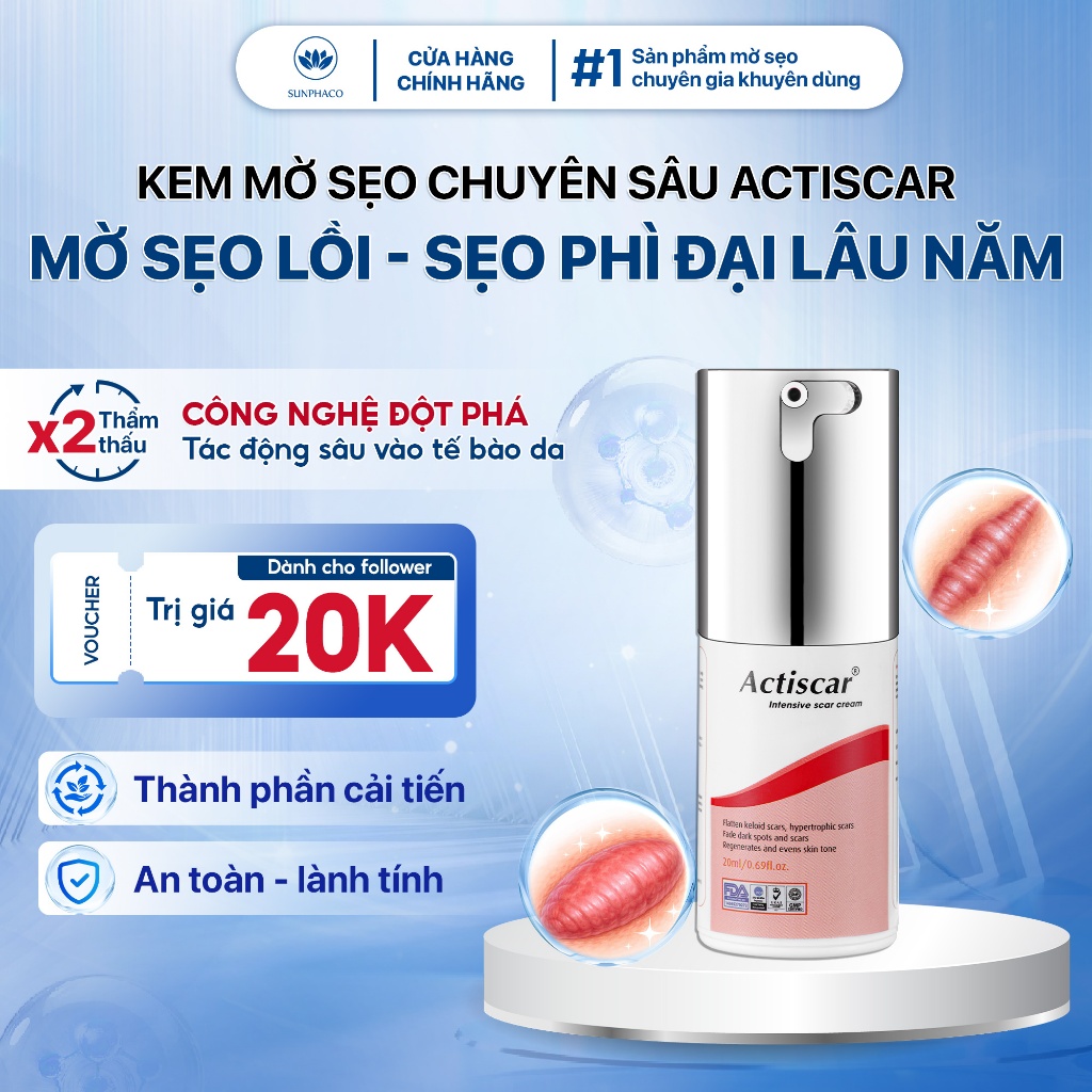 Kem Mờ Sẹo Chuyên Sâu Actiscar Hỗ Trợ Làm Mờ Sẹo Lồi, Sẹo Phì Đại, Sẹo Phẫu Thuật, Thâm Lâu Năm