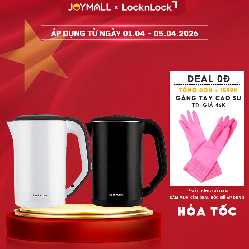 Ấm đun siêu tốc LocknLock EJK341 1.8L - Thân thủy tinh chịu nhiệt, công suất 2200W