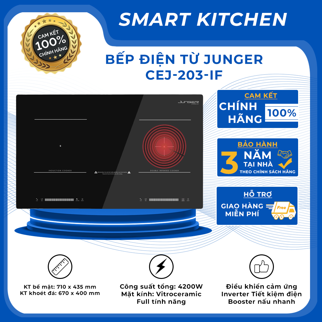 Tặng bộ nồi từ | Bếp điện từ Junger CEJ-203-IF | Nhập khẩu Thái Lan (có thợ lắp đặt tại HN và TPHCM)