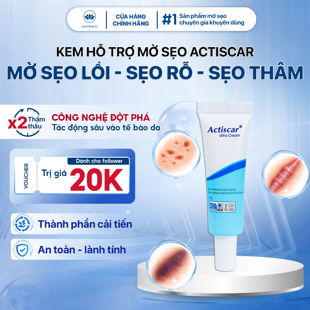 Kem Mờ Sẹo Actiscar Làm Mờ Sẹo Lồi, Sẹo Lõm, Sẹo Rỗ, Sẹo Thâm, Sẹo Phẫu Thuật, Sẹo Mới Hình Thành