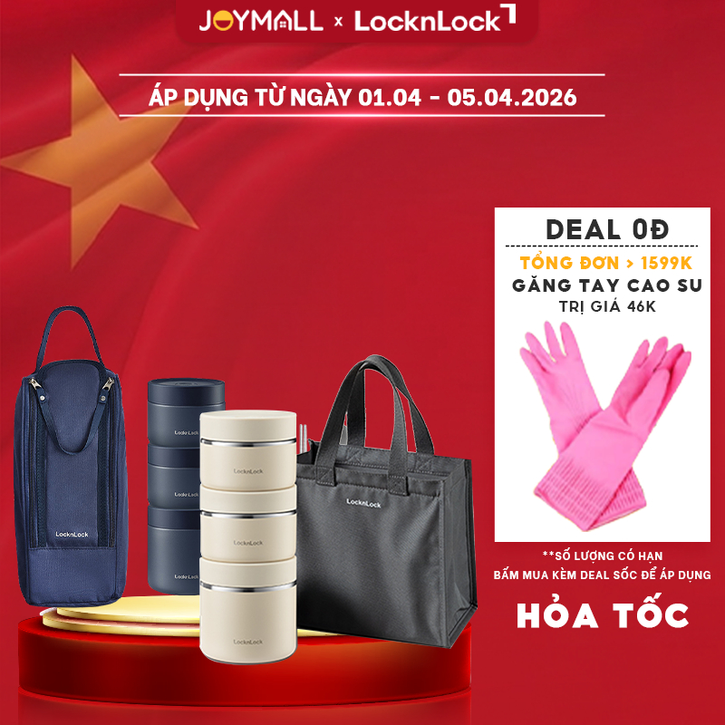 Bộ 3 hộp cơm giữ nhiệt LocknLock Lunch Box LHC8052S01 LHC8052S02 1.1L kèm túi, muỗng đũa - JoyMall