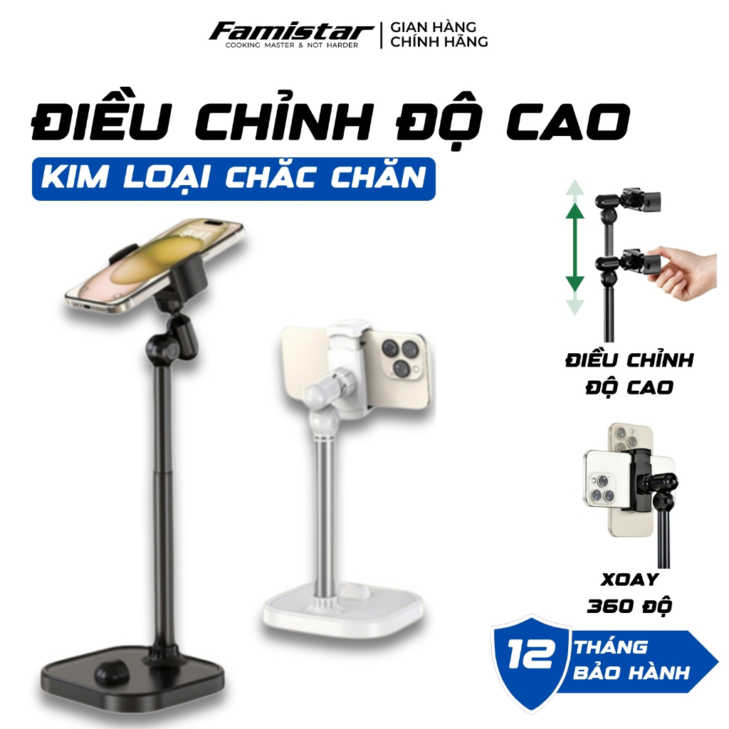 Giá Đỡ Điện Thoại Livestream GD04 – Kẹp Điện Thoại Quay Video, Góc Xoay 360°, Điều Chỉnh Chiều Cao F