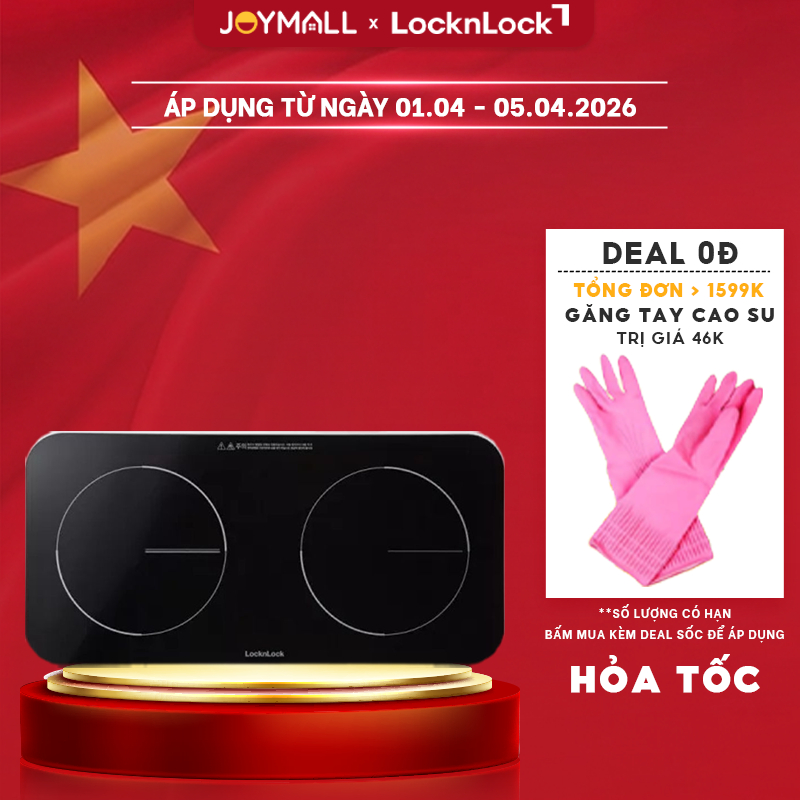 Bếp Điện Từ Đôi LocknLock EJI326WHT 1500W, Mặt Pha Lê, Khoá An Toàn, Hẹn Giờ Nấu - JoyMall