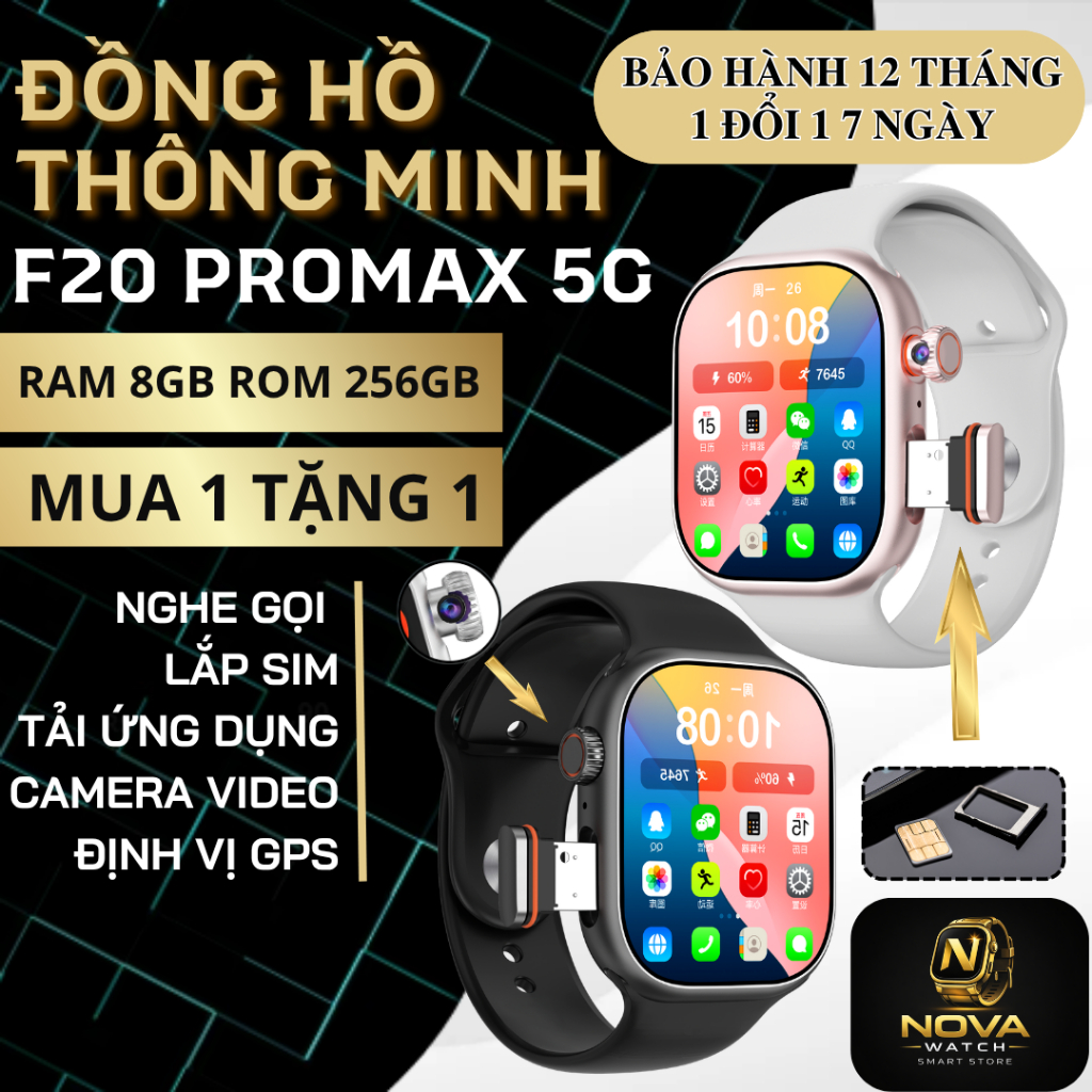 Đồng Hồ Thông Minh APAX F20 5G Lắp SIM Android, Tải Ứng Dụng CHPlay, Camera Xoay, GPS, Video Call