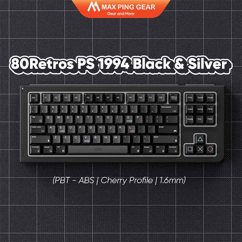 [HỎA TỐC] Set Keycap 80Retros PS 1994 Black & Silver (PBT + ABS | Đa layout | 1.6mm) - Maxpinggear