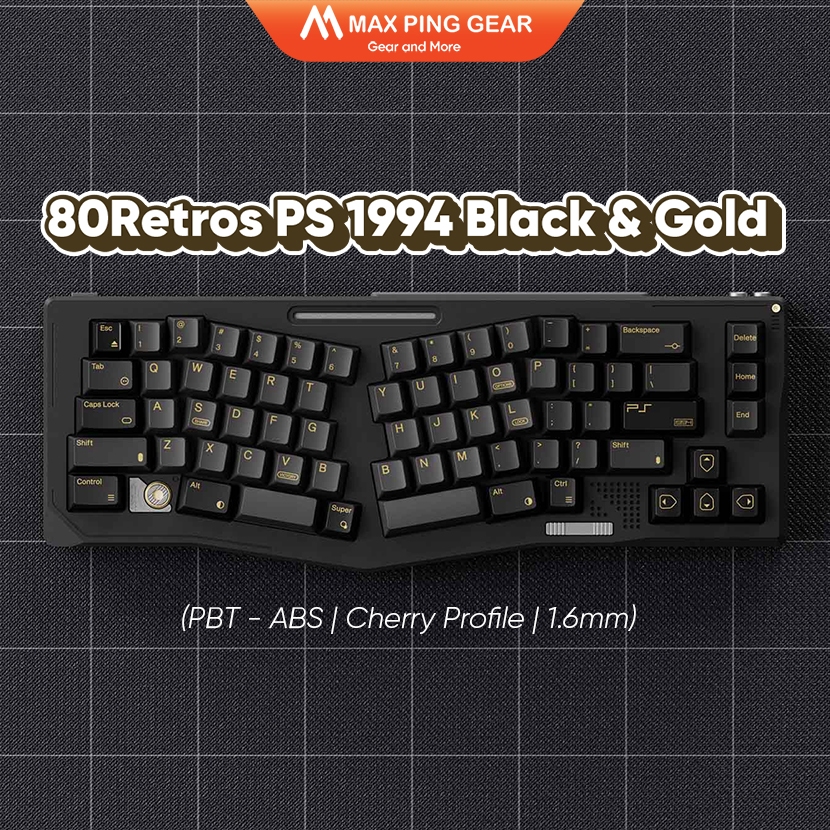 [HỎA TỐC] Set Keycap 80Retros PS 1994 Black & Gold (PBT | Đa layout | 1.6mm) - Maxpinggear