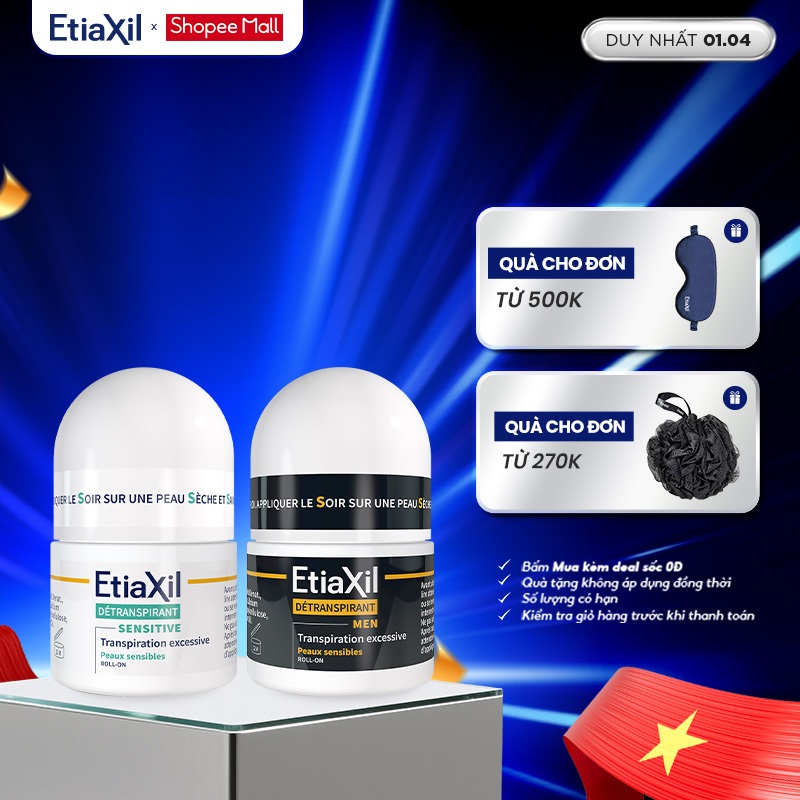 Combo 2 Lăn Khử Mùi Ngăn Mồ Hôi Etiaxil 15ml + Etiaxil Men 15ml