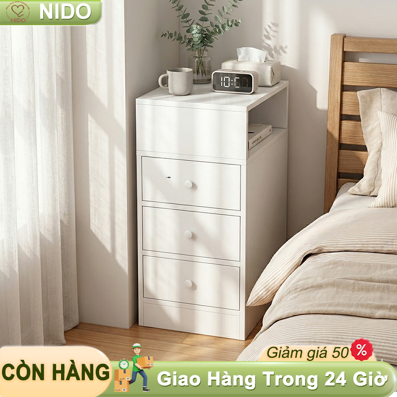 Nido Tủ Đầu Giường Gỗ MDF 2 Ngăn Kéo Cao Cấp, Kệ Táp Đầu Giường Tiết Kiệm Diện Tích