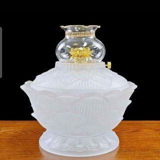 đèn dầu thờ cúng pha lê hoa sen chân đồng