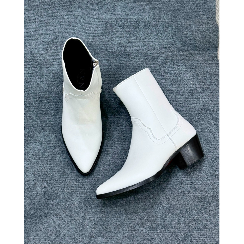 Giày Lukas boots 6cm Trắng Ngọc Trinh Da bò Bangladesh Bảo hành 12 tháng