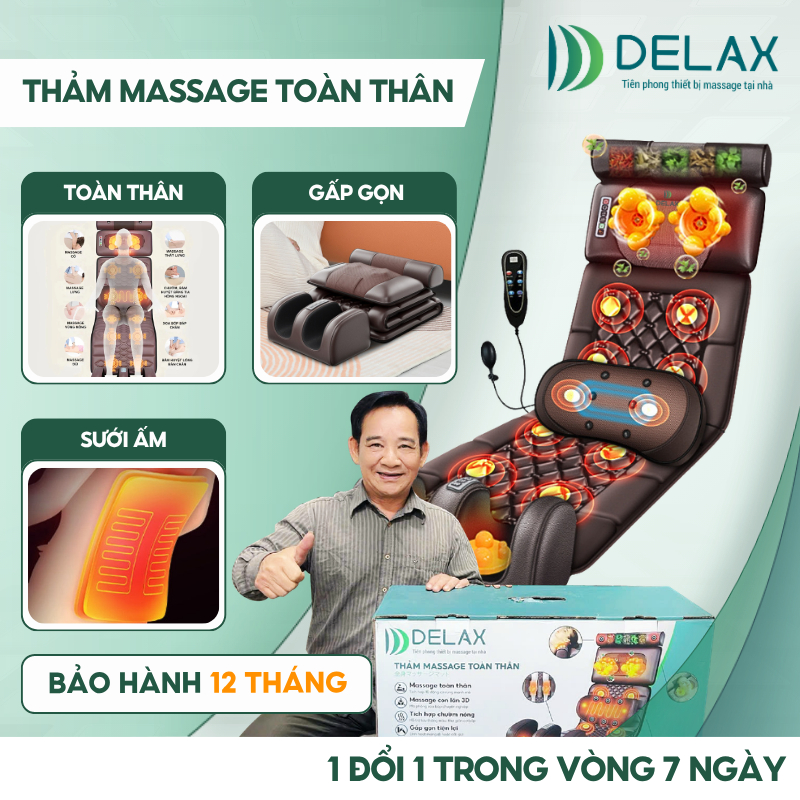 Đệm Massage Toàn Thân Đa Năng DELAX - Massage Vai, Cổ, Eo, Lưng, Bắp Chân, Chân Và Gối Massage TMS01