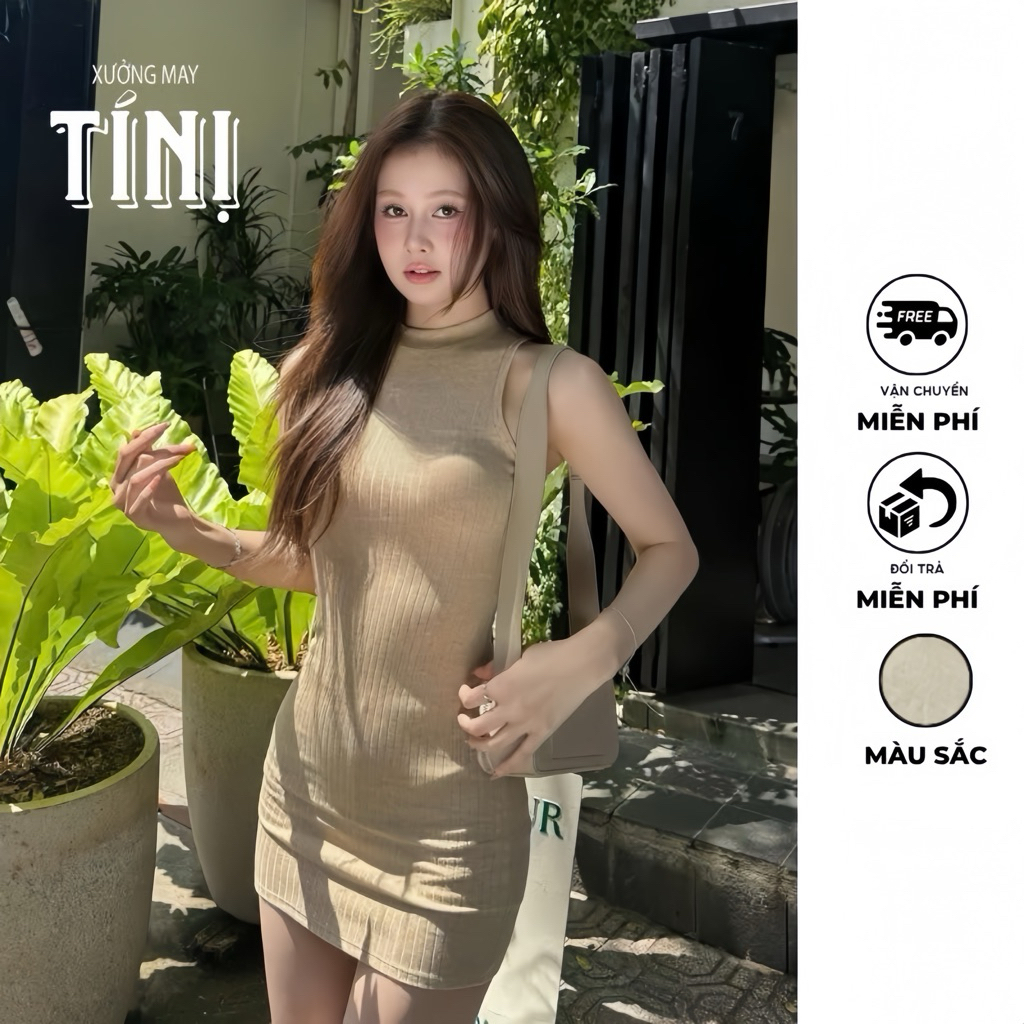 Xuongmaytini - Đầm Sọc Len Sát Nách Ôm Body Chất Len Mỏng Nhẹ, Không Nóng_Tí Nị_B4
