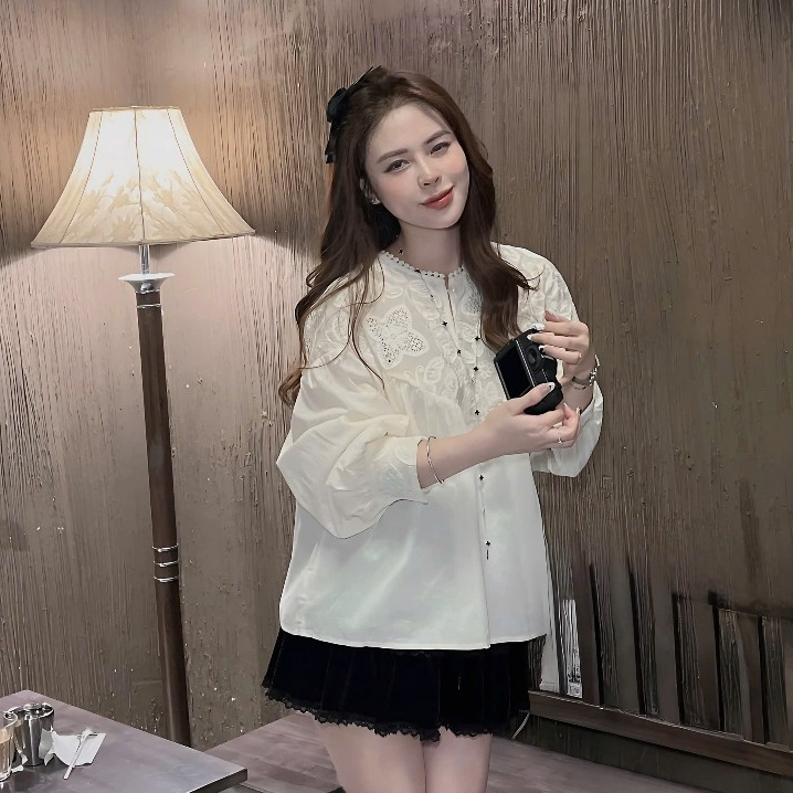 Áo Sơ Mi Phối Ren Thêu Dáng Babydoll Chất Liệu Thô Mịn | BigBuy360 - bigbuy360.vn