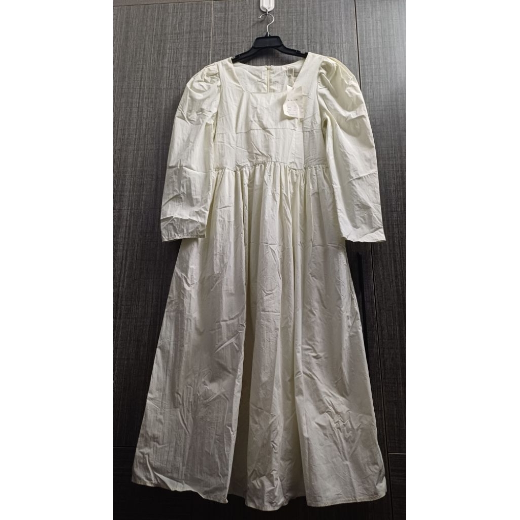 Váy Babydoll Dài Màu Kem Tay Lỡ Cổ Vuông Phong Cách Vintage Hàn. -Váy Tiểu Thư Dáng Rộng.sze m vai 3