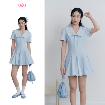 Đầm OLV thêu đính hoa cổ V thanh lịch Baby Blue Sailor Embro Dress phù hợp đi chơi