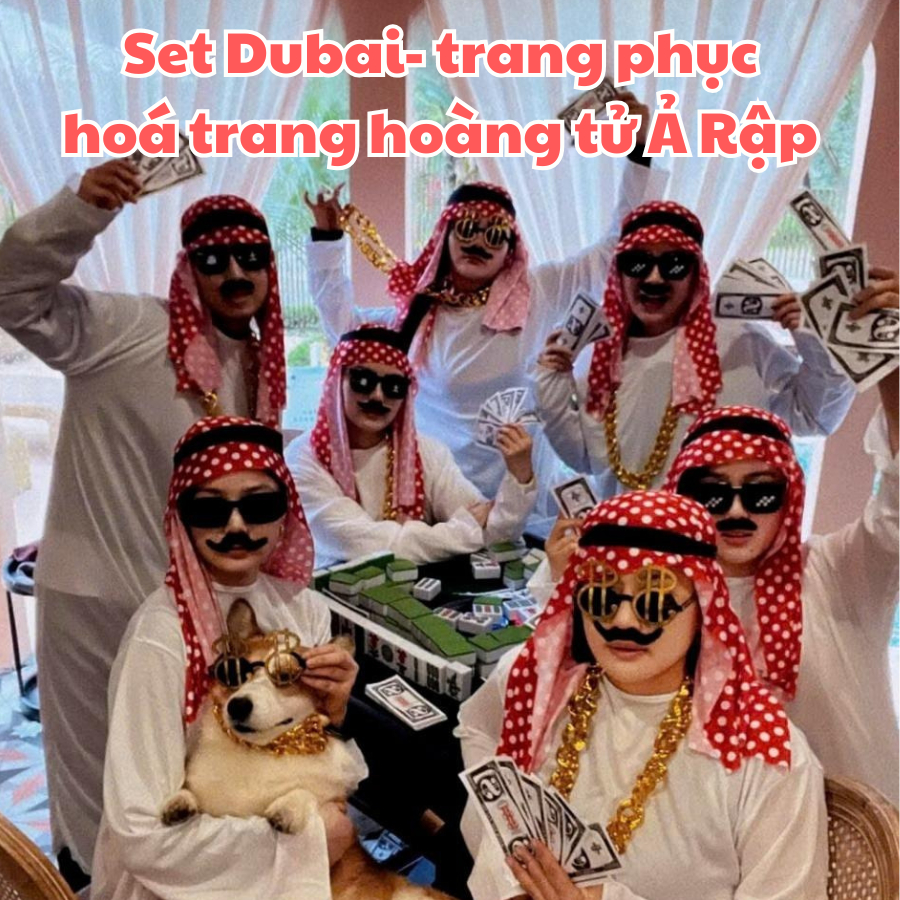 |Tặng râu| Bộ đồ hóa trang hoàng tử Ả Rập, phong cách đại gia Dubai siêu ngầu dự tiệc sinh nhật, đám