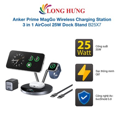 Đế sạc Anker Prime MagGo Wireless Charging Station 3 in 1 AirCool 25W Dock Stand B25X7 - Hàng chính hãng