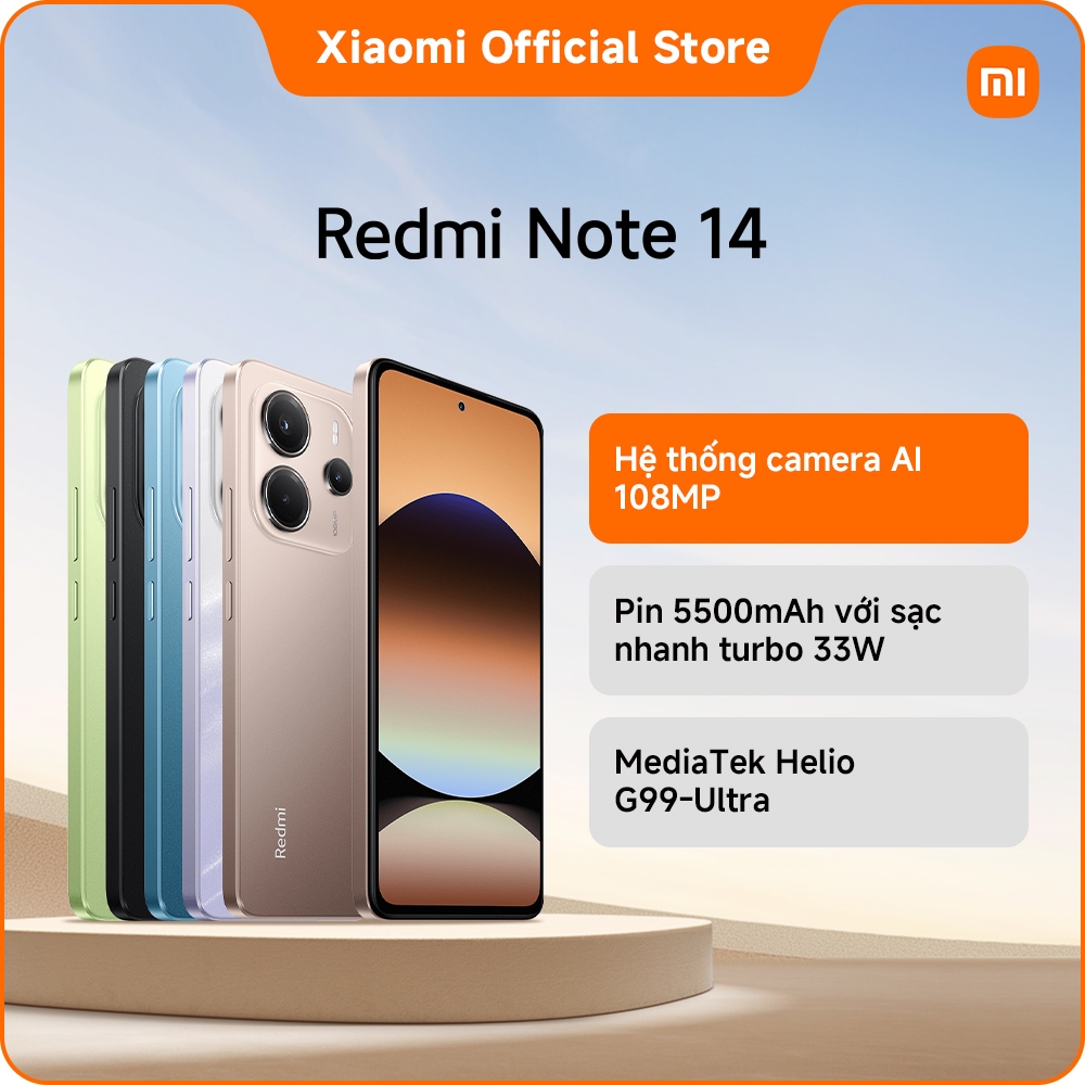 Điện thoại thông minh Redmi Note 14 (6+128GB | 8+128G | 8+256G) | Camera AI 108MP | MediaTek Helio G