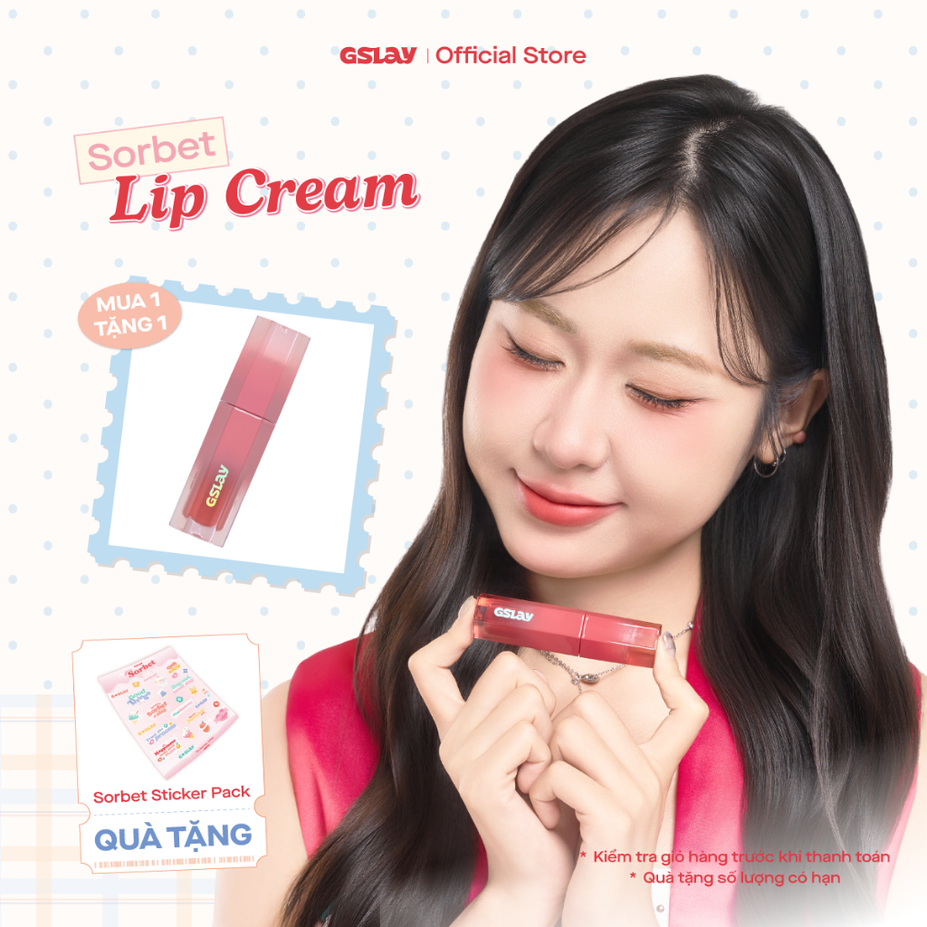 Son kem GSLAY Sorbet Lip Cream mịn lì thuần chay che phủ rãnh môi giữ màu lâu trôi (4gr)