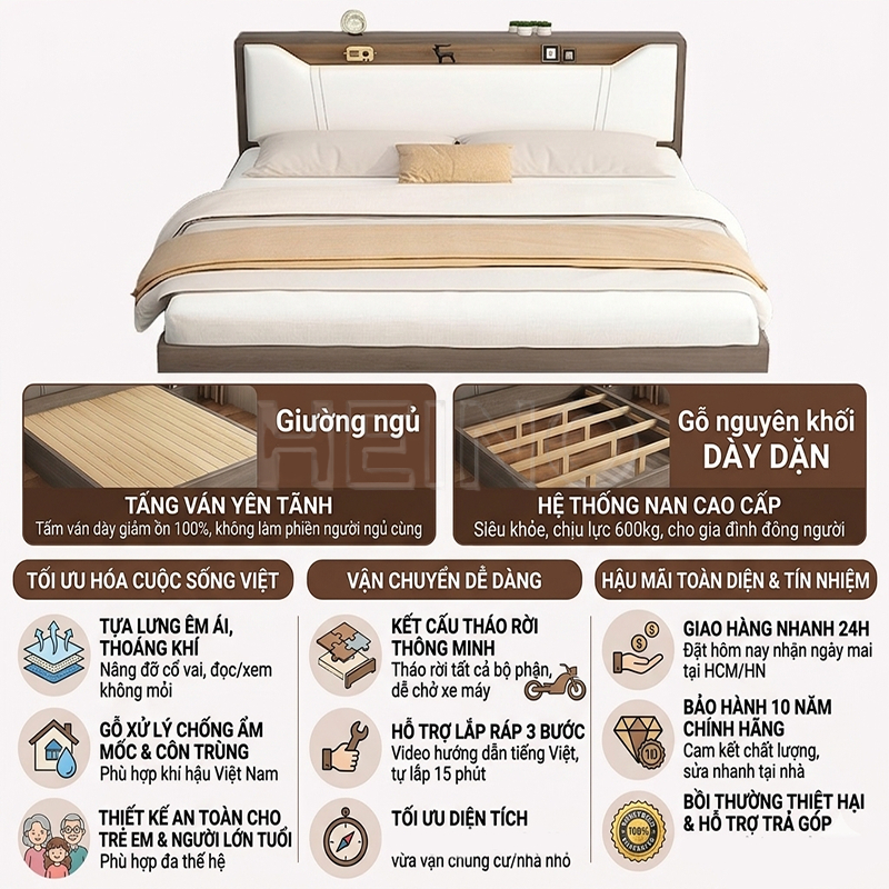 HEINO Giường Gỗ 1m8x2m Bọc Da Siêu Cơ – Thông Minh Dễ Vệ Sinh Cao Cấp Giá Rẻ Giao Hàng Tận Nơi | BigBuy360 - bigbuy360.vn