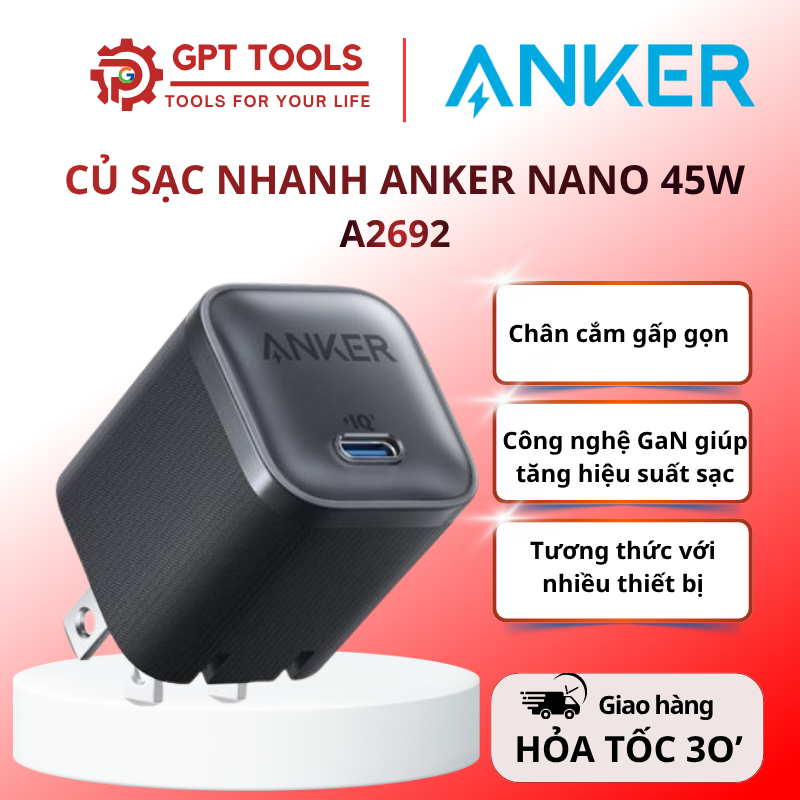 Củ sạc nhanh Anker Nano A2692 Type-C 45W - Trang Bị Nhiều Công Nghệ Tiên Tiến - Nhỏ Gọn