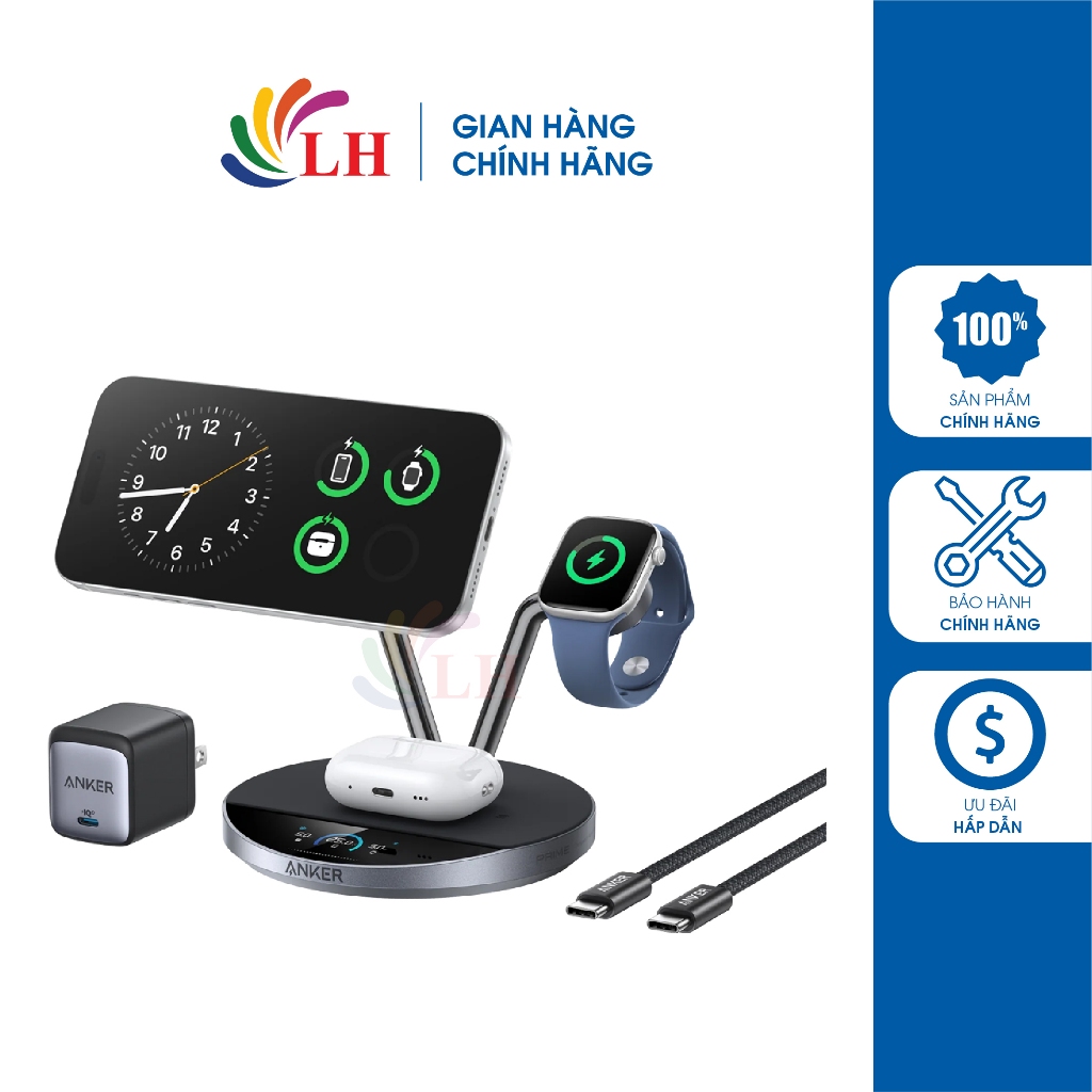 Đế sạc Anker Prime MagGo Wireless Charging Station 3 in 1 AirCool 25W Dock Stand B25X7 - Hàng chính 