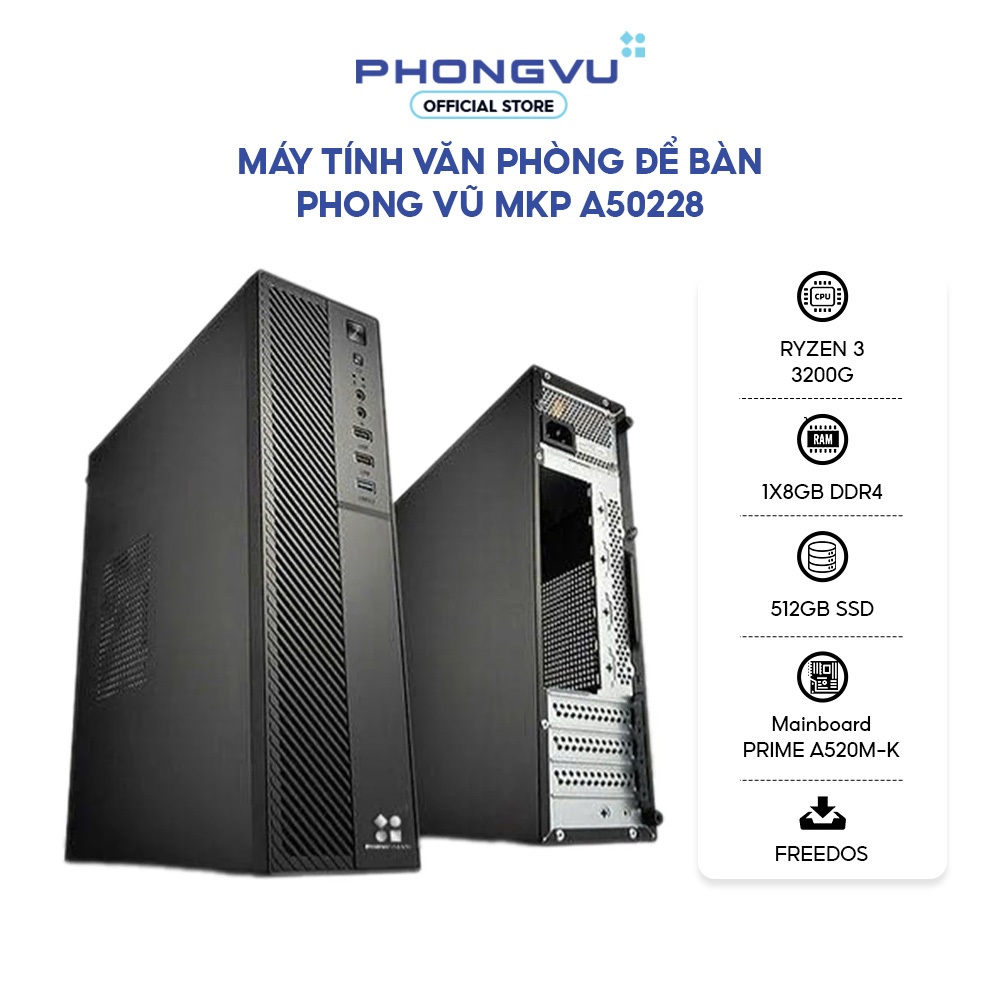 PC văn phòng Phong Vũ MKP SFF A50232 (Ryzen 3 3200G/ 1 x 8GB/ 512GB SSD) - Bảo hành 36 tháng