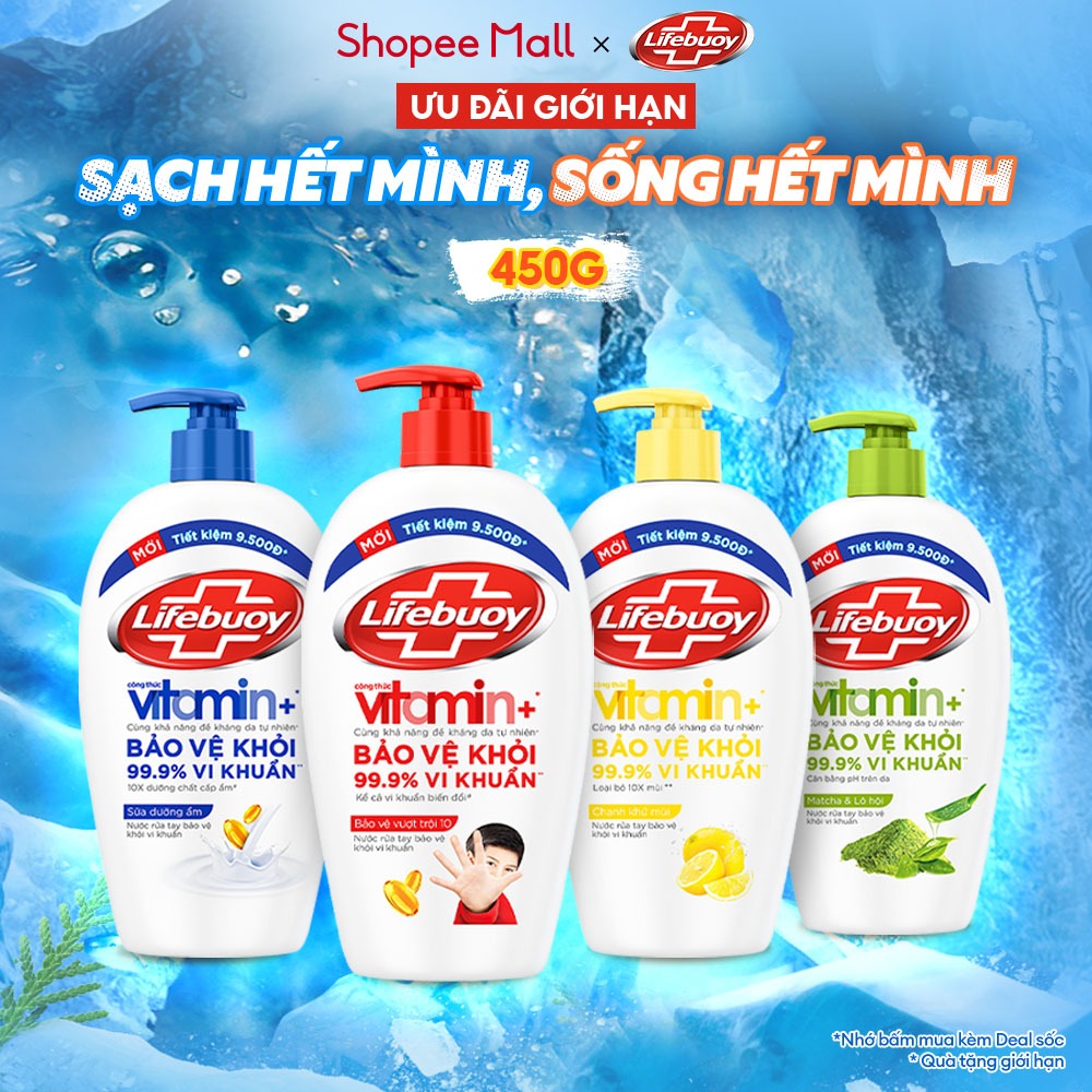 Nước Rửa Tay Lifebuoy Bảo Vệ Khỏi 99.9% Vi Khuẩn Gây Bệnh Hỗ Trợ Cùng Đề Kháng Da Tự Nhiên 450G