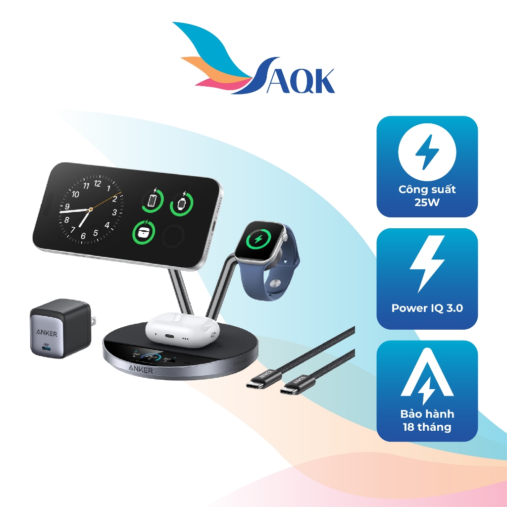 Đế sạc Anker Prime MagGo Wireless Charging Station 3 in 1 AirCool 25W Dock Stand B25X7 - Hàng chính 