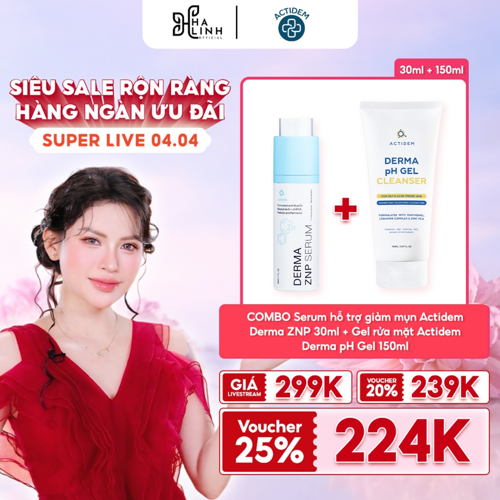 [VHL x Actidem] Combo Serum hỗ trợ giảm mụn Actidem Derma ZNP 30ml + Gel rửa mặt Actidem Derma pH Ge