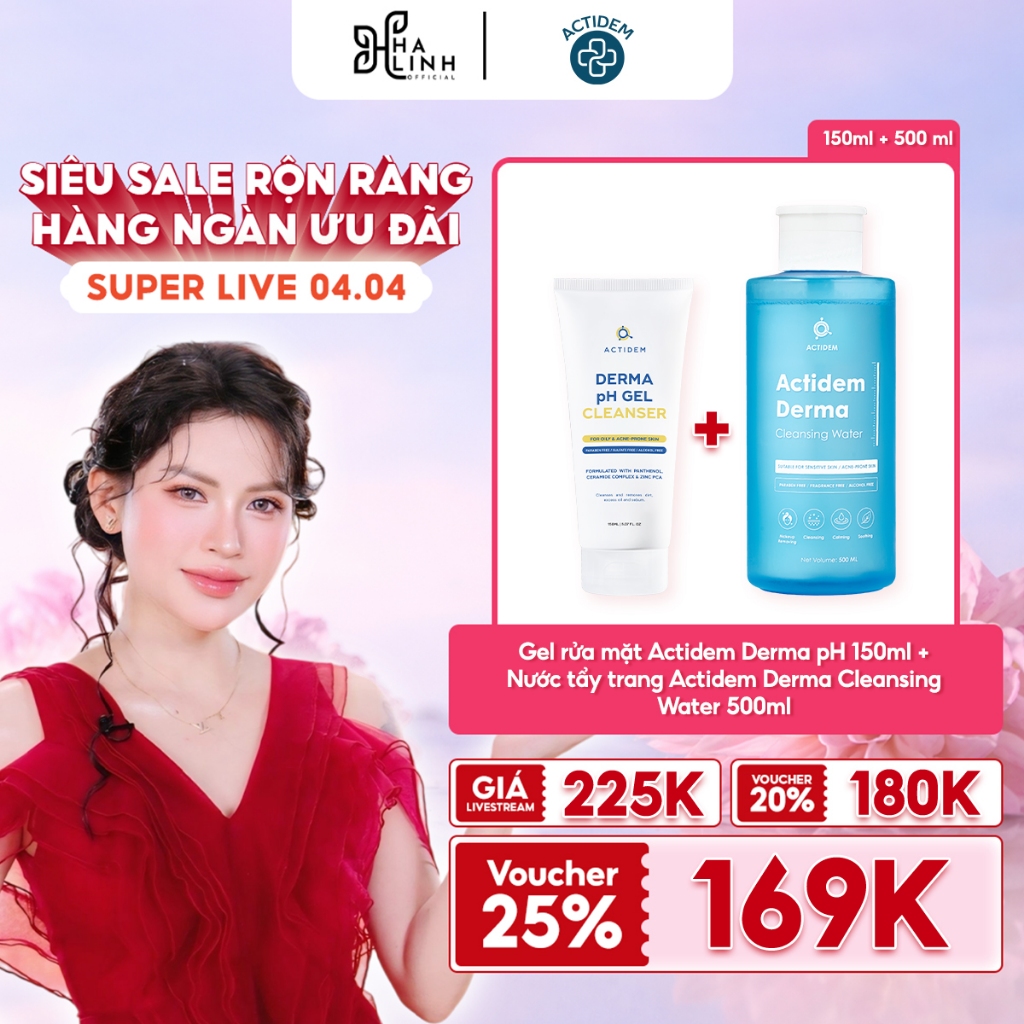 [VHL x Actidem] Gel rửa mặt Actidem Derma pH Gel 150ml + Nước tẩy trang Actidem Derma Cleansing Wate