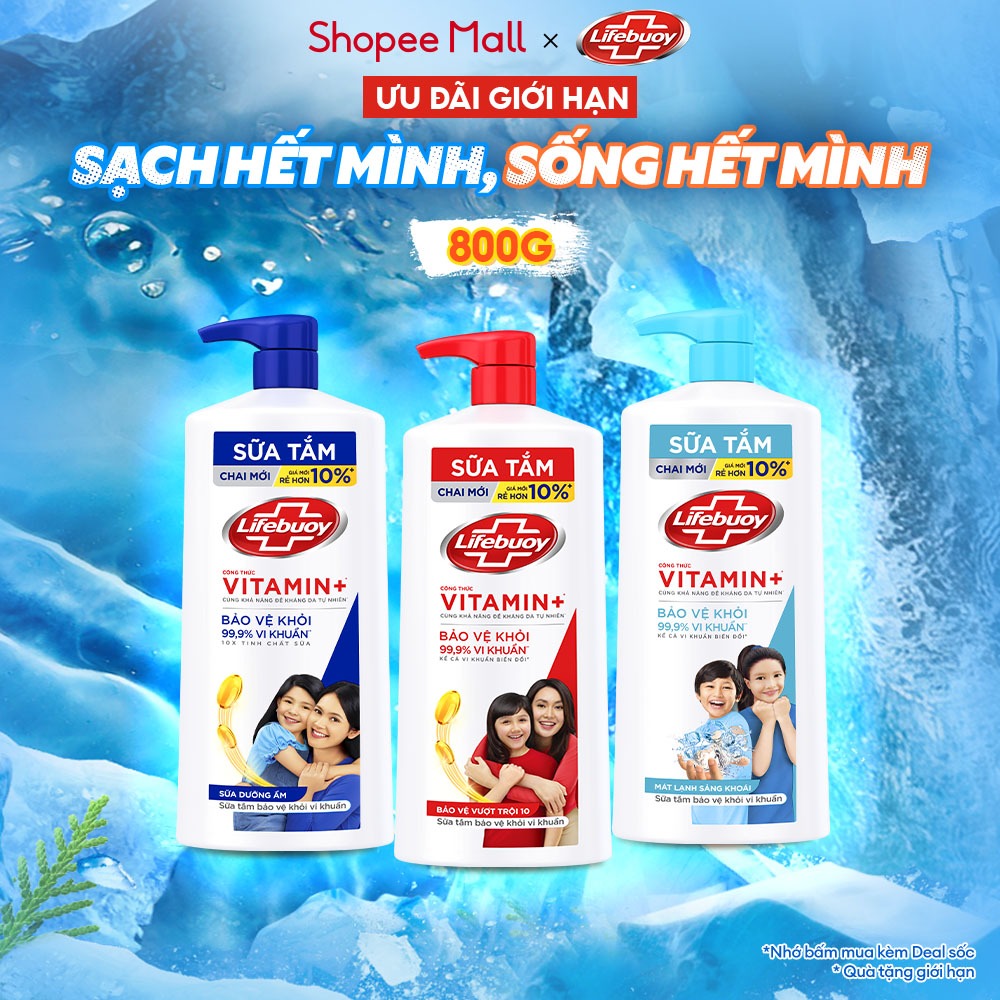 Sữa Tắm Lifebuoy Sạch Khuẩn Bảo Vệ Khỏi 99.9% Vi Khuẩn, Hỗ Trợ Cùng Đề Kháng Da Tự Nhiên 800G