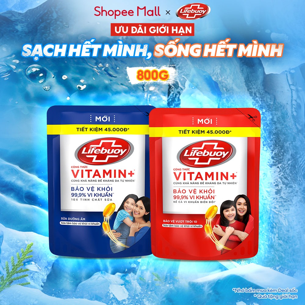 Sữa Tắm Lifebuoy Sạch Khuẩn Bảo Vệ Khỏi 99.9% Vi Khuẩn Chứa Ion Bạc+ Hỗ Trợ Cùng Đề Kháng Da Tự Nhiên 800G