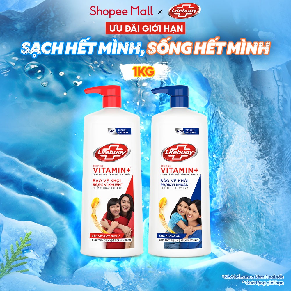 Sữa Tắm Lifebuoy Bảo Vệ Khỏi Vi Khuẩn Gây Bệnh Với Ion Bạc+ Hỗ Trợ Đề Kháng Da Tự Nhiên 1000G