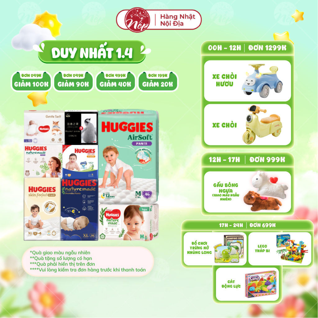 [DK] [TỔNG] Bỉm Tã dán quần HUGGIES NATURE MADE size M58/L44/XL 38/XXL26/S82/NB60 - nepshop1