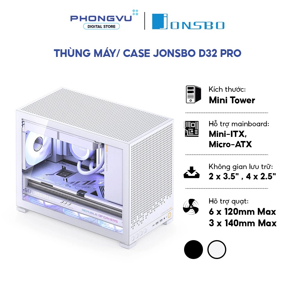 Case máy tính Jonsbo D32 Pro (Black/White) - Mini Tower - Hỗ trợ Rad 240mm - Bảo hành 12 tháng