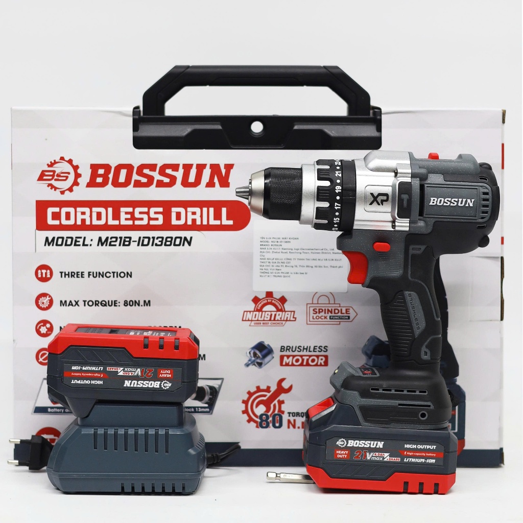 Máy khoan pin 3 chức năng BS BOSSUN M21B-ID1380N, Lực xoắn 80Nm, Đầu Autolock 13mm, Không chổi than | BigBuy360 - bigbuy360.vn