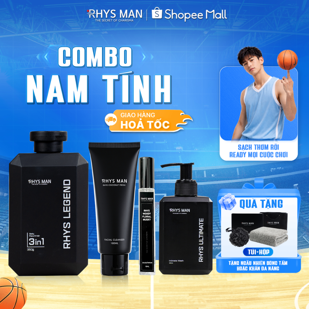 Combo Sữa tắm gội nam 3in1 350ml & Sữa rửa mặt nam 100ml & Dung dịch vệ sinh 120ml & Nước hoa nam 10