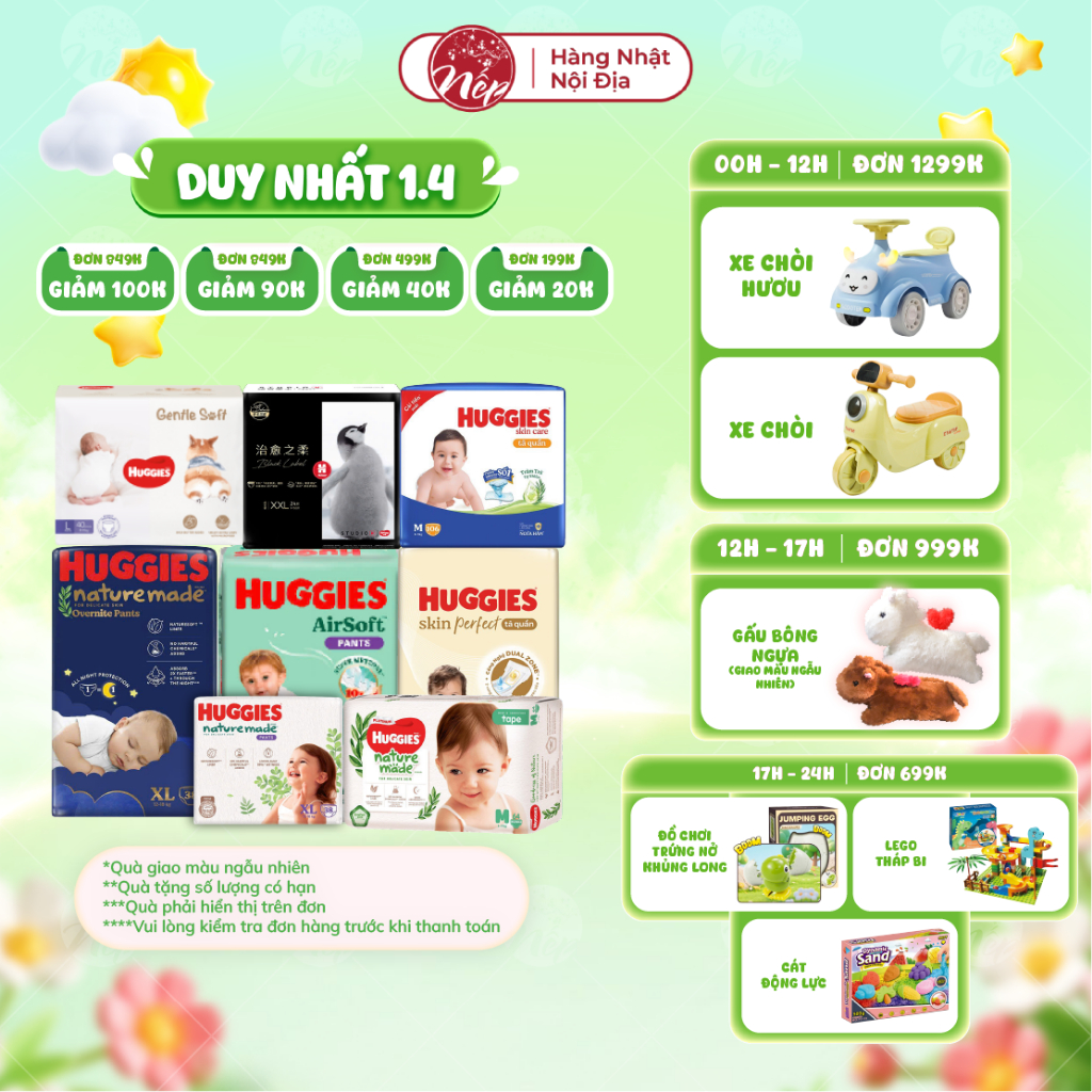 [DK] [TỔNG] Bỉm/tã dán/quần Huggies Platinum Nature Made Size NB60/S82/M64/L54/XL44/XXL26 - nepshop1